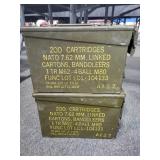 2 ARMY AMMO CANS - USED FOR 200 ROUNDS OF 7.62