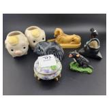 8 ASSORTED FIGURINES, TOOTHPICK HOLDERS, ETC.