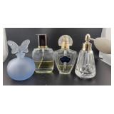 4 PERFUME BOTTLES: 2 ARE SHALIMAR, 1 HAS BUTTERFLY