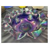 10" LOETZ IRIDESCENT ART GLASS BOWL W/SILVER