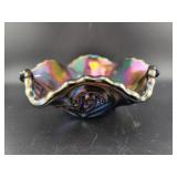 IMPERIAL GLASS ZIPPERED HEART CARNIVAL GLASS BOWL
