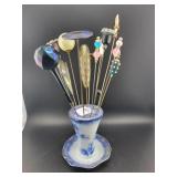 VICTORIA BLUE AND WHITE HAT PIN HOLDER W/16
