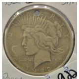 1922-D PEACE SILVER DOLLAR - HOLED