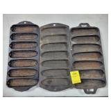 (3) CAST IRON CORN STICK PANS - THE ONE ON THE FAR