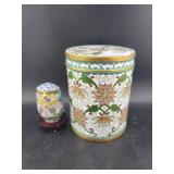 CLOISONNE COVER BOX AND OWL FIGURINE