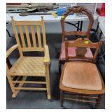 WOOD CHILDS ROCKING CHAIR, VANITY STOOL AND