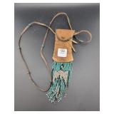 LEATHER BEADED FRINGE TOBACCO BAG