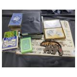 COLLECTION OF PLAYING CARDS, WOODEN SIGN, ETC.