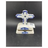 BLUE AND WHITE PILL CASE WITH CROSS