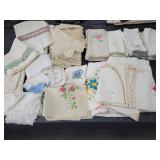 COLLECTION OF LINENS - CROSS STITCHED, EMBROIDERED