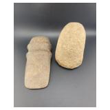 GROOVED STONE AXE AND STONE PESTLE