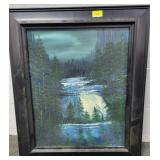 WATERFALL AT NIGHT - OIL ON CANVAS - UNSIGNED -
