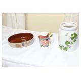 STONEWARE JAR, BOWL, TOBY TYPE MUG