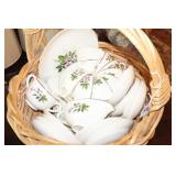 FLORAL CHINA SET & BASKET