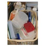 BASKET OF PLASTIC CONTAINERS