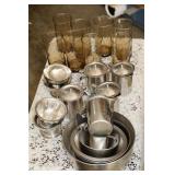 STAINMLESS BNOWLS, GLASS TUMBLERS ETC