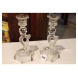 CLEAR GLASS DOLPHIN CANDLESTICKS