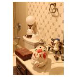 LAMPS, & FIGURINES IN BATHROOM