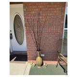 2 METAL VASES AND 2 CAST IRON RABBITS