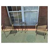 2 METAL LAWN CHAIRS WITH METAL AND TILE TABLE