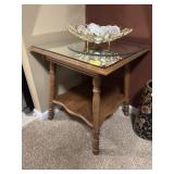 SIDE TABLE 24X24X26 WITH FAUX CORAL AND PEWTER