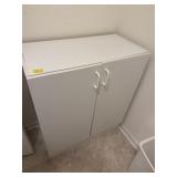 WHITE CABINET WITH CONTENTS PAINT SUPPLIES AND