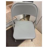 2 METAL FOLDING CHAIRS, WOOD CABINET WITH CONTENTS