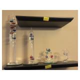 2 GALILEO THERMOMETERS AND 2 GLASS FIGURINES