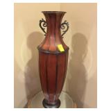 RED METAL URN STYLE VASE 26" TALL