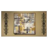 MODERN IMPRESSIONIST ARTWORK AND 2 WALL SCONCES