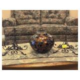 MOSAIC VASE AND 2 METAL PICTURE HOLDERS