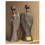 2 TRIBAL STYLE CANDLE HOLDERS (1- MEASURES 14 1/2"