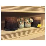 2 OWL VASES AND 2 CANDLES