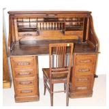 48in OAK S ROLL TOP DESK W/ RAISED PANEL