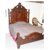 WALNUT VICTORIAN BED WITH CARVED FRUIT
