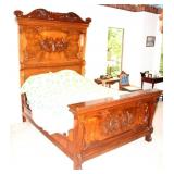 BURL WALNUT VICTORIAN CARVED BED W/