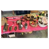 TABLE DEAL: ANTIQUE IRONS, BASKETS AND MORE (SEE
