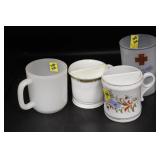 2 MUSTACHE CUPS, A COFFEE CUP, & ANTISEPTIC