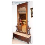 VICTORIAN HALL TREE W/ MARBLE SEAT
