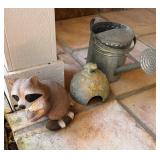 RACCOON & FROG STATUE, WATERING CAN