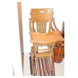 OAK HIGH CHAIR, FOLDS DOWN TO CHAIR