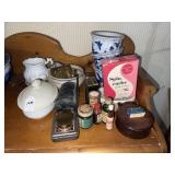 COLLECTION OF VINTAGE BOTTLES, SMALL PLANTERS, ETC