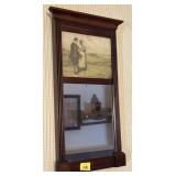 MAHOGANY WALL MIRROR W/ PILGRIM PRINT 10"x20"