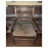 PRIMITIVE LADDER BACK WOVEN SEAT ARM CHAIR