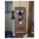 ANTIQUE OAK WALL TELEPHONE
