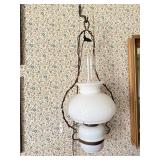 HANGING CONVERTED OIL LAMP W/ MILK GLASS