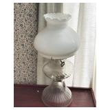 PAIR OF CONVERTED GLASS OIL LAMPS