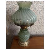 GREEN OPALESCENT GLASS SHADE & BASE LAMP