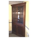 19TH CENTURY CORNER CUPBOARD 16 PAIN GLASS DOORS