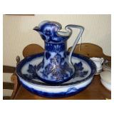 FLOW BLUE BOWL & PITCHER SET